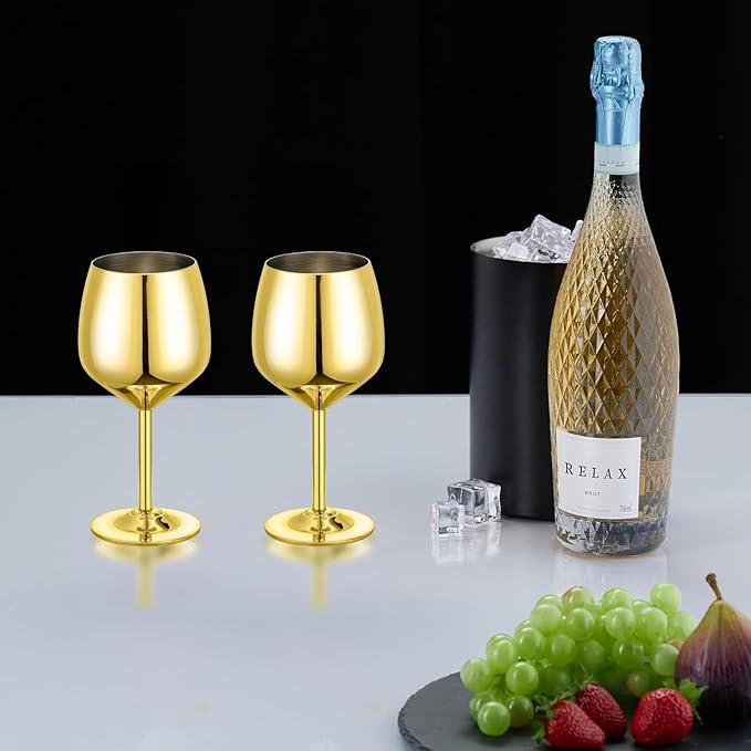 Shot Glasses, 2 oz Shot Glass Set, Stainless Steel Shot Glasses, Mini Wine Glass Perfect for Tasting Brandy,Suitable for party supplies, bar tools, gifts(set of 2) (Gold)