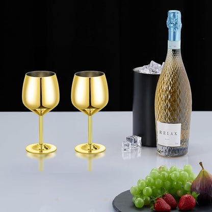 Shot Glasses, 2 oz Shot Glass Set, Stainless Steel Shot Glasses, Mini Wine Glass Perfect for Tasting Brandy,Suitable for party supplies, bar tools, gifts(set of 2) (Gold)