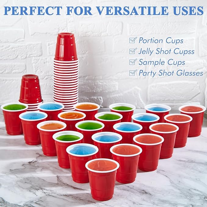 Lilymicky 300 PACK 2 oz Plastic Shot Glasses, Red Disposable Shot Cups, Mini Red Shot Cups, 2 oz Party Cups for Halloween Christmas Party