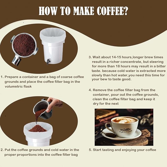 50 Pcs Commercial Cold Brew Coffee Filters, 20" x 20" Brew Bags For Commercial Cold Brew Coffee Makers and 5 Gallon Buckets, Disposable Coffee Filter Bags with Drawstring for Brew Up to 5 lbs Coffee