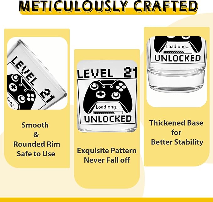 21st Birthday Gifts for Him or Her – Level 21 Unlocked Shot Glass with Black Gift Box, Funny 21st Birthday Present for Men Women Friends, Turning 21 Celebration Gift for Gamer-Themed Parties