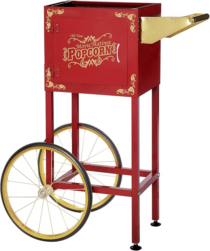 Popcorn Cart - Matinee Replacement Stand for 8-Ounce Poppers with Shelf, Push Handle, and Bicycle-Style Wheels by Great Northern Popcorn (Red)