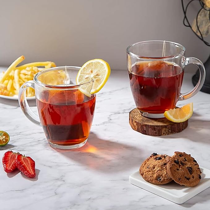 D.M DESIGN·MASTER [6 PACK,12 OZ - Premium Glass Coffee Mugs with Handle. Transparent Tea Glasses for Hot/Cold Beverages, Perfect Design for Americano, Cappuccino, Tea and Beverage.