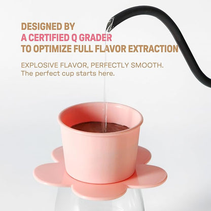 [Holiday Gift] Vietnamese Phin Filter, Plastic Reusable Pour Over Coffee Dripper, Single Cup Coffee Filter with Flower Design for Manual Brewing, Gift for Christmas Thankgiving (Pink)