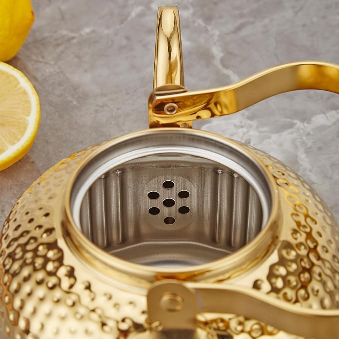 SANQIAHOME Antique 1.5L (50Oz) Stainless Steel Teapot with Infuser Gold