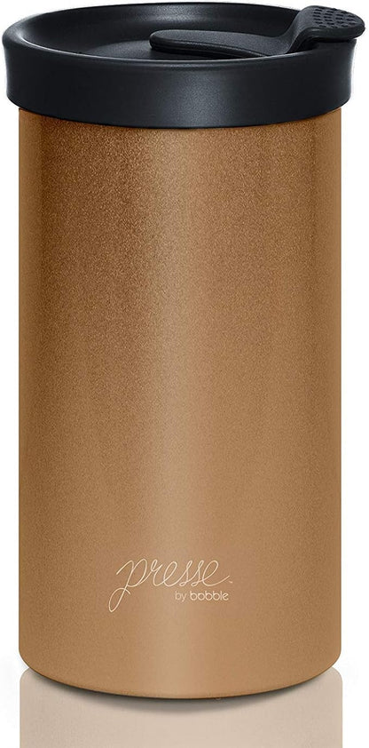 PRESSE by Bobble French Coffee Press And Insulated Stainless Steel Travel Tumbler for On-The-Go Brewing - 13 oz (Brown)