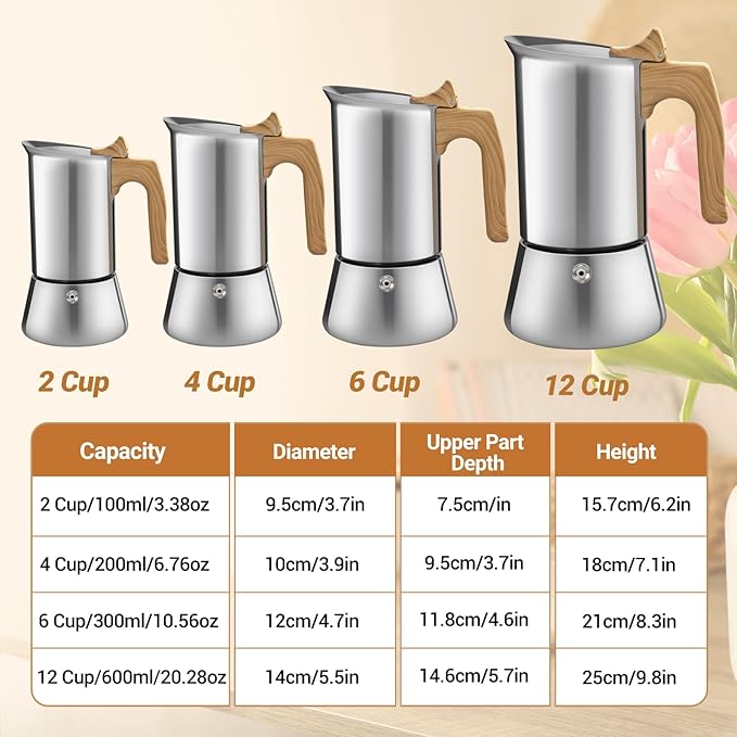 No Coating 12 Cup Moka Pot Thickened 304 Stainless Steel Stovetop Espresso Coffee Maker 600ml 20oz Mocha Percolator Greca Cuban Ideal for Making Rich Authentic Italian Café