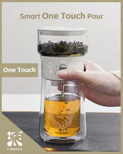 ZENS Cool Glass Teapot with Infuser, Smart One Touch Tea Maker for Loose Tea Diffusers with Insulated Mug and Portable Tea Kits, Enchanted Teapot Alternatives for Tea Lover Gifts