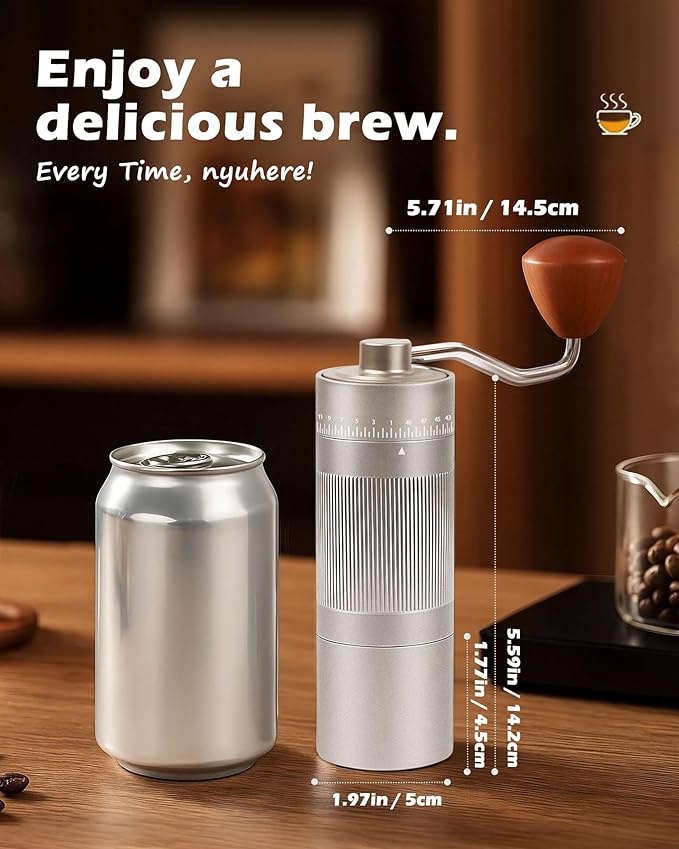 Manual Coffee Grinder with Stainless Steel Burr - 22g Capacity Handheld Mill for Espresso, with 55 Adjustable Settings & Quiet -Extra Fine - Portable Coffee Bean Grinder for Home use