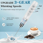 Load image into Gallery viewer, Milk Frother Handheld for Coffee, Electric Whisk 3 Speed Adjustable, Drink Mixer with Stainless 3 Whisks, Rechargeable Hand Frother Wand, Foam Maker for Latte Cappuccino Hot Chocolate Egg White