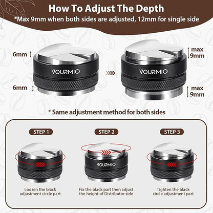 53mm Coffee Distributor and Tamper - Dual Head Coffee Leveler Compatible with Breville 54mm Portafilter, Depth Adjustable Espresso Hand Tampers, Barista Accessories