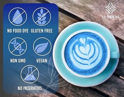 LA MOON TEA Blue Thai Tea Mix - Traditional Loose Leaf Thai Tea Mix from Butterfly Pea Flower and Assam Black Tea for Home-made Blue Thai Iced Tea, Boba Tea & Latte - No Food Dye, 7.05 Oz.