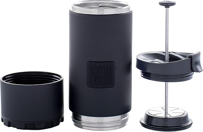 OVRLNDR Travel Coffee French Press, 24 fl.oz Capacity, Double Wall Vacuum Insulated, Easy To Clean Removable Bottom, No Spill Lid, On The Go Coffee Brewing (Obsidian)