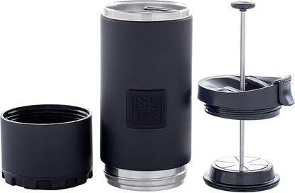 OVRLNDR Travel Coffee French Press, 24 fl.oz Capacity, Double Wall Vacuum Insulated, Easy To Clean Removable Bottom, No Spill Lid, On The Go Coffee Brewing (Obsidian)