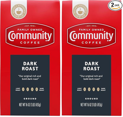 Community Coffee Dark Roast Ground Coffee, 16 oz Bag (Pack of 2)