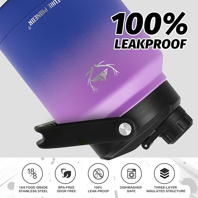 NATURE PIONEOR Insulated Water Bottles with Strap Pouch - 84 oz Stainless Steel Vacuum Bottle with Holder/Carrier/Sleeve - 18/8 Food Grade 84oz Water Jug