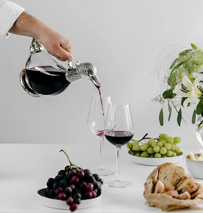 Regent Silverplated Duck Decanter 25.3 oz, 750ml Carafe, Wine Gift, Decanter for Wine, Men/Women's Good Gift on Special Day