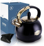 Load image into Gallery viewer, SUSTEAS Stove Top Whistling Tea Kettle - Food Grade Stainless Steel Teakettle Teapot with Cool Touch Ergonomic Handle, With 1 Silicone Pinch Mitt Included, 2.64 Quart(BLACK)
