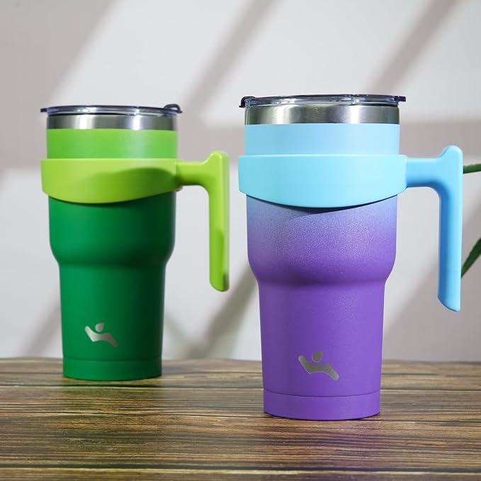 30 oz Tumbler with Handle and 2 Straw 2 Lid, Insulated Water Bottle Stainless Steel Vacuum Cup Reusable Travel Mug,Ocean Dream