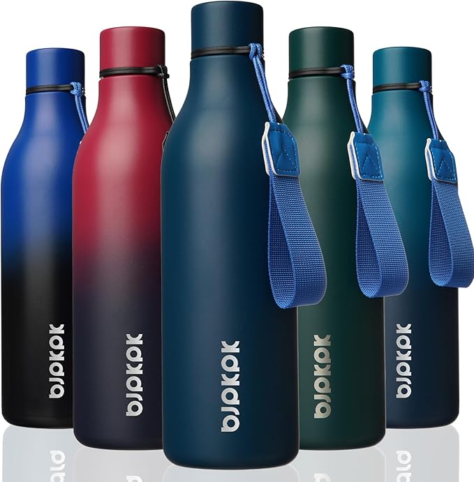 BJPKPK Insulated Water Bottles, 25 oz Stainless Steel Metal Water Bottle with Strap, BPA Free Leak Proof Jugs, Mugs, Flasks, Reusable Thermal Flasks for Sports & Travel, Navy Blue