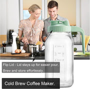 Fermus Set of 2 Cold Brew Coffee Maker, 64oz / 2Quart Glass Pitcher with Stainless Steel Filter and Pour Spout Handle Lid, Mason Jar for Making Cold Coffee, Fruit Drinks, Sun Tea (2)