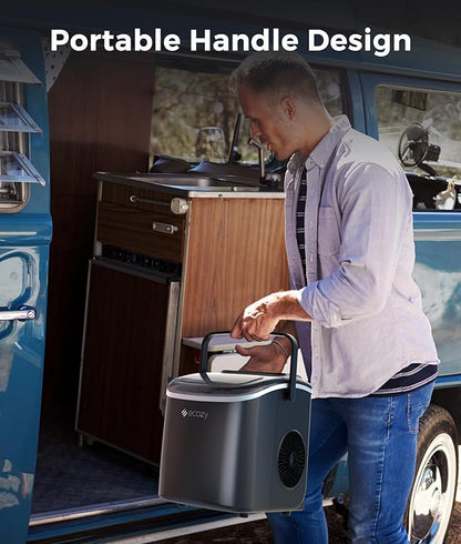 ecozy Ice Maker Countertop, 9 Cubes Ready in 6 Mins, 26 lbs per Day, Portable Ice Machine with Self-Cleaning, 2 Ice Sizes for Home, Kitchen, Camping, Office, RV, Cup Included, Black