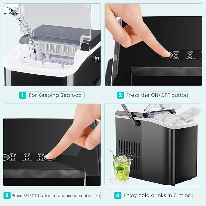 OLIXIS Ice Maker Machine with Handle,26lbs in 24Hrs,9 Ice Cubes in 6 Mins,Auto-Cleaning Portable Ice Maker with Basket and Scoop, Countertop Ice Maker for Home/Kitchen/Camping/RV, Sleek Black