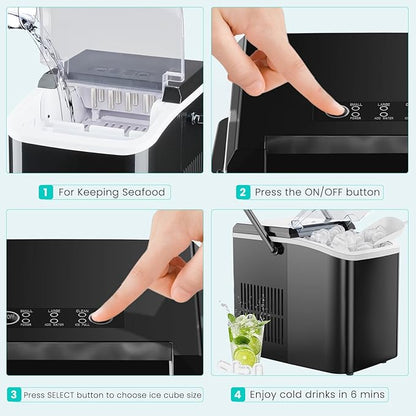 OLIXIS Ice Maker Machine with Handle,26lbs in 24Hrs,9 Ice Cubes in 6 Mins,Auto-Cleaning Portable Ice Maker with Basket and Scoop, Countertop Ice Maker for Home/Kitchen/Camping/RV, Sleek Black