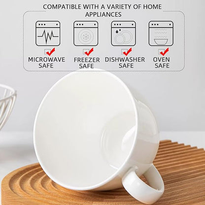 Chulan 22 oz Extra Large Bone China Cereal Mug Set of 4, Oversize White Ceramic Latte Mugs, Jumbo Soup Mugs Coffee Cups with Handles for Chocolate Cocoa Beverage Milk Salads Yogurt, Microwave Safe