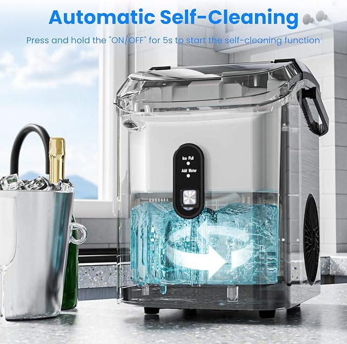 Antarctic Star Nugget Ice Makers Countertop, Portable Ice Maker Machine with Self-Cleaning, 35lbs/24H, Crushed Ice Machine with Handle & Scoop for Home, Kitchen, Office and Camping(Stainless Steel)