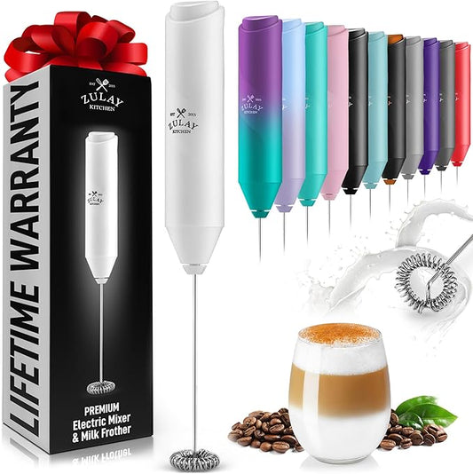 Zulay FrothMate Powerful Milk Frother for Coffee - Portable & Compact Handheld Foam Maker for Lattes, Cappuccinos, Matcha, Hot Chocolate - Milk Foamer Frother - No Stand Electric Whisk (White)