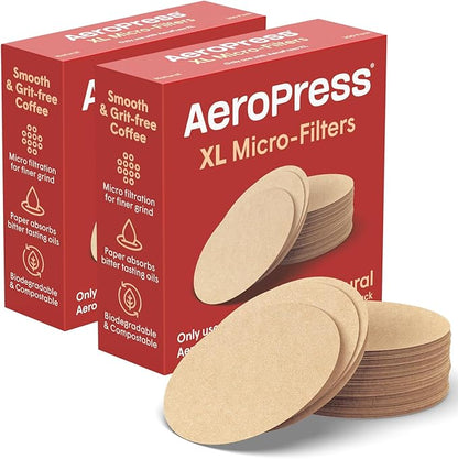 AeroPress XL Coffee Maker Natural Paper Micro-Filters – Round Replacement Coffee Filters, Unbleached, Compostable Paper Filters, Fits XL Size AeroPress Coffee Makers, 2 Pack (400 Count)