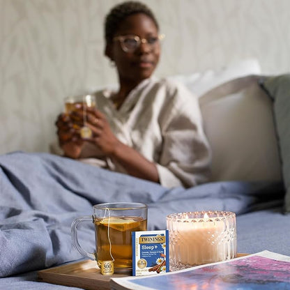 Twinings Superblends Sleep+ Herbal Tea with 1mg Melatonin Camomile, Cinnamon & Vanilla, Naturally Caffeine-Free, 16 Tea Bags (Pack of 2), Enjoy Hot or Iced