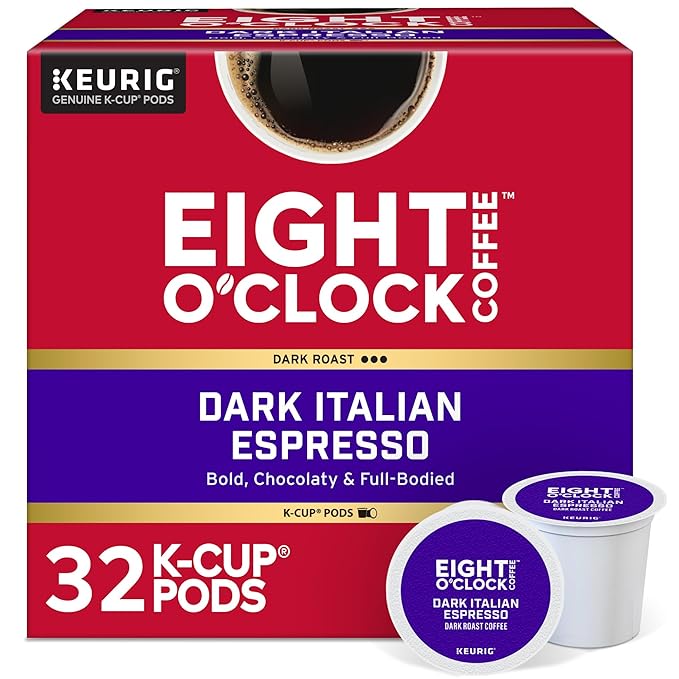Eight O'Clock Coffee Dark Italian Espresso Coffee, Keurig Single Serve K-Cup Pods, Dark Roast, 32 Count