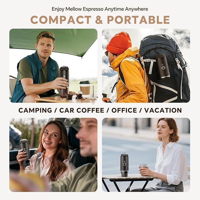 Rich Crema Portable Electric Espresso Coffee Maker, Fast self-heating 2 IN 1 Extraction System Espresso Machine,Support Ground Coffee and NS capsule, for Travel,Car,Hiking,Climbing（Black）