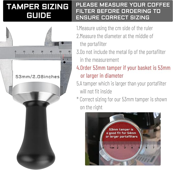 53mm Black Coffee Tamper Espresso Press with Small Mat 304 Stainless Steel Base Aluminum Handle Barista Tool