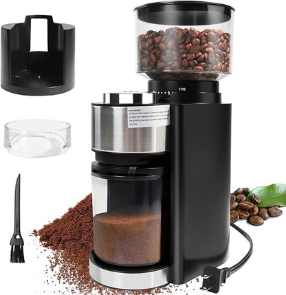 Electric Burr Coffee Grinder with 25 Grind Setting for 2-12 Cup Adjustable Stainless Steel Dosing Bean Mill Home Automatic Conical Freshly Ground Espresso Grinder with Cleaning Brush Black