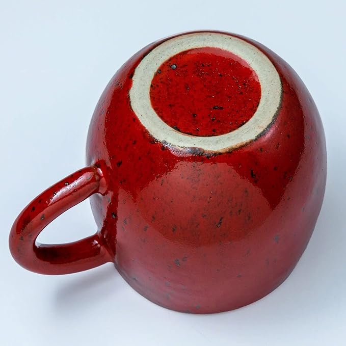 Asayu Japan Ceramic Coffee Pour Over Maker Set in Chrome Red, Slow Brewing Paper Filter Holder and Dripper with 3 Holes for Coffee and Tea (Accessory Ceramic Mug)