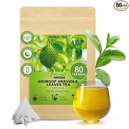 FullChea - Soursop Leaves Tea Bags, 80 Counts - Premium Hojas De Guanabana Tea - Non-GMO - Caffeine-free - Improve Digestion, Support Skin & Sleep