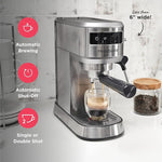 Load image into Gallery viewer, Frigidaire Steam Espresso Maker, Coffee Machine with Milk Frother &amp; Cup Warmer, 20 Bar Pressure, 34 oz Removable Water Tank, Single or Double Shot, Stainless Steel