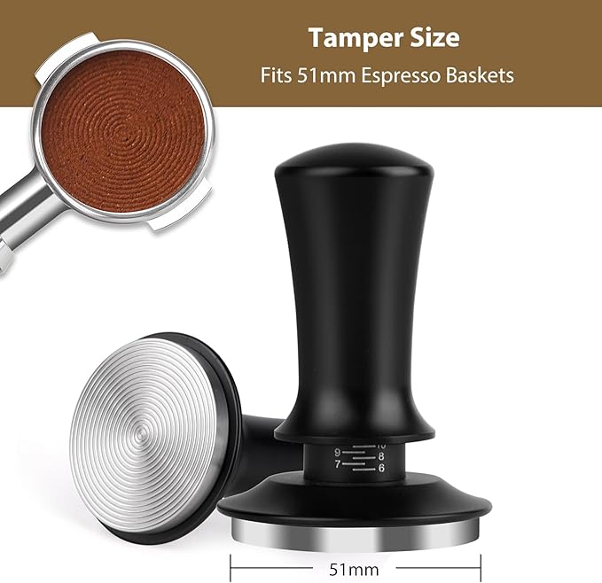51mm Espresso Tamper, Coffee Tamper for Espresso Machine, Espresso Tamp with Spring Loaded Tamper, Depth-adjustable Espresso Hand Tampers 51mm