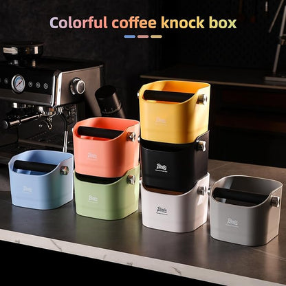 Espresso Knock Box - Bincoo Espresso Machine Knock Box/Espresso Grounds Knock Box, Barista Style Coffee Knock Box for Grounds with Removable Shock-Absorbent Knock Bar and Anti-Slip Base. (White)
