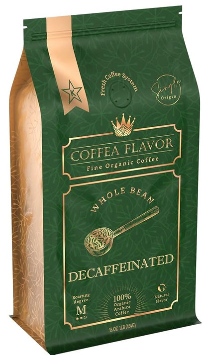 Coffea Flavor Fine Organic coffee -Decaf Whole Bean Coffee | Medium Roast | 100% Arabica Beans | Perfect for Espresso | USDA Certified Organic | Fair Trade | Grown and Roast in the Caribbean |16 Oz