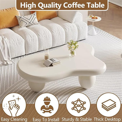 Cloud Coffee Table Modern Cute Coffee Tables Irregular Simple Tea/Center Table for Small Space End Table for Living Room, Home Office, Indoor (White A Cloud 47" Wx35.4 Dx15.3 H)