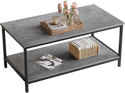 SAYGOER Coffee Table with Storage 2-Tier Industrial Center Table for Living Room, Rectangle Wood Table for Small Spaces Apartment Home Office, Concrete Gray