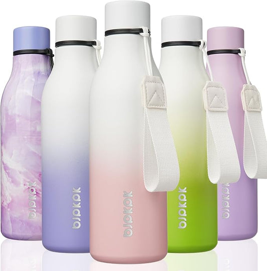 BJPKPK Insulated Water Bottles, 18 oz Stainless Steel Metal Water Bottle with Strap, BPA Free Leak Proof Jugs, Mugs, Flasks, Reusable Thermal Flasks for Sports & Travel, Graceful Pink