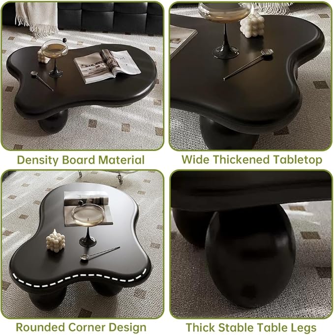 Cloud Coffee Table Modern Irregular Coffee Table Asymmetrical Unique Coffee Tables with 3 Bases for Living Room Farmhouse (D, 46")