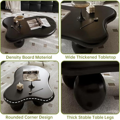 Cloud Coffee Table Modern Irregular Coffee Table Asymmetrical Unique Coffee Tables with 3 Bases for Living Room Farmhouse (D, 46")