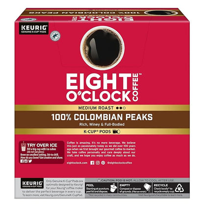 Eight O'Clock Coffee Colombian Peaks Single-Serve Keurig K-Cup Pods, Medium Roast Coffee Pods, 32 Count
