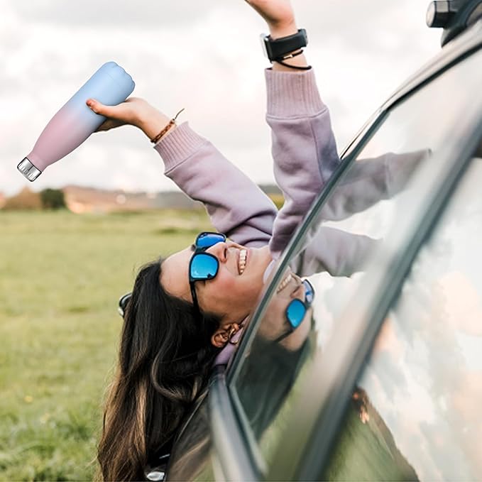 HASLE OUTFITTERS 17oz Stainless Steel Water Bottles, Vacuum Insulated Water Bottles Double Walled Powder Coated Reusable Metal Sports Water Bottles Keep Drinks Hot and Cold, Pink Blue, 1Pack